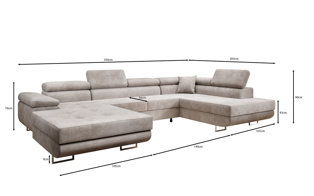Sofa Designer Lago z funkcją spania i składania, w kordzie