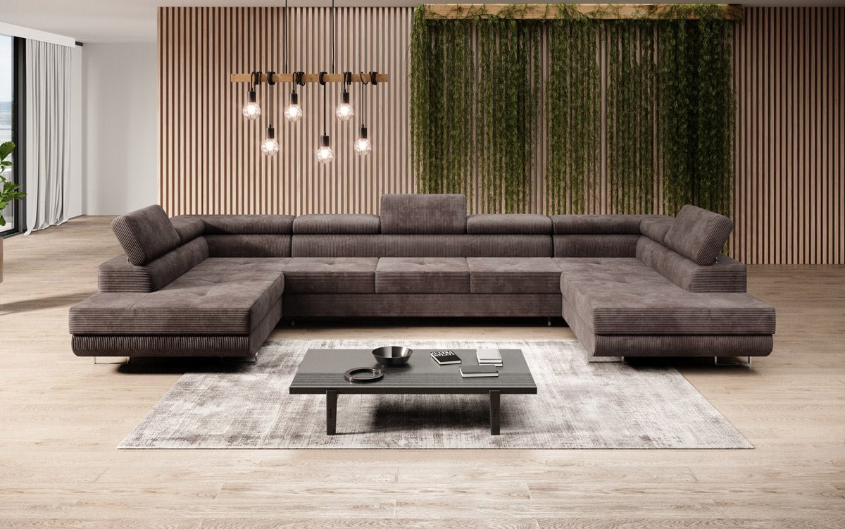 Sofa designerska Taormina z funkcją spania i składania, wykonana z sztruksu
