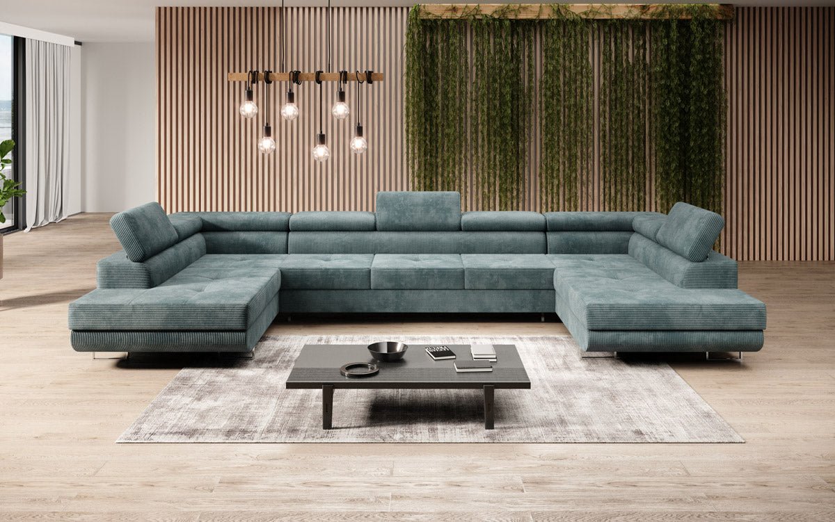 Sofa designerska Taormina z funkcją spania i składania, wykonana z sztruksu