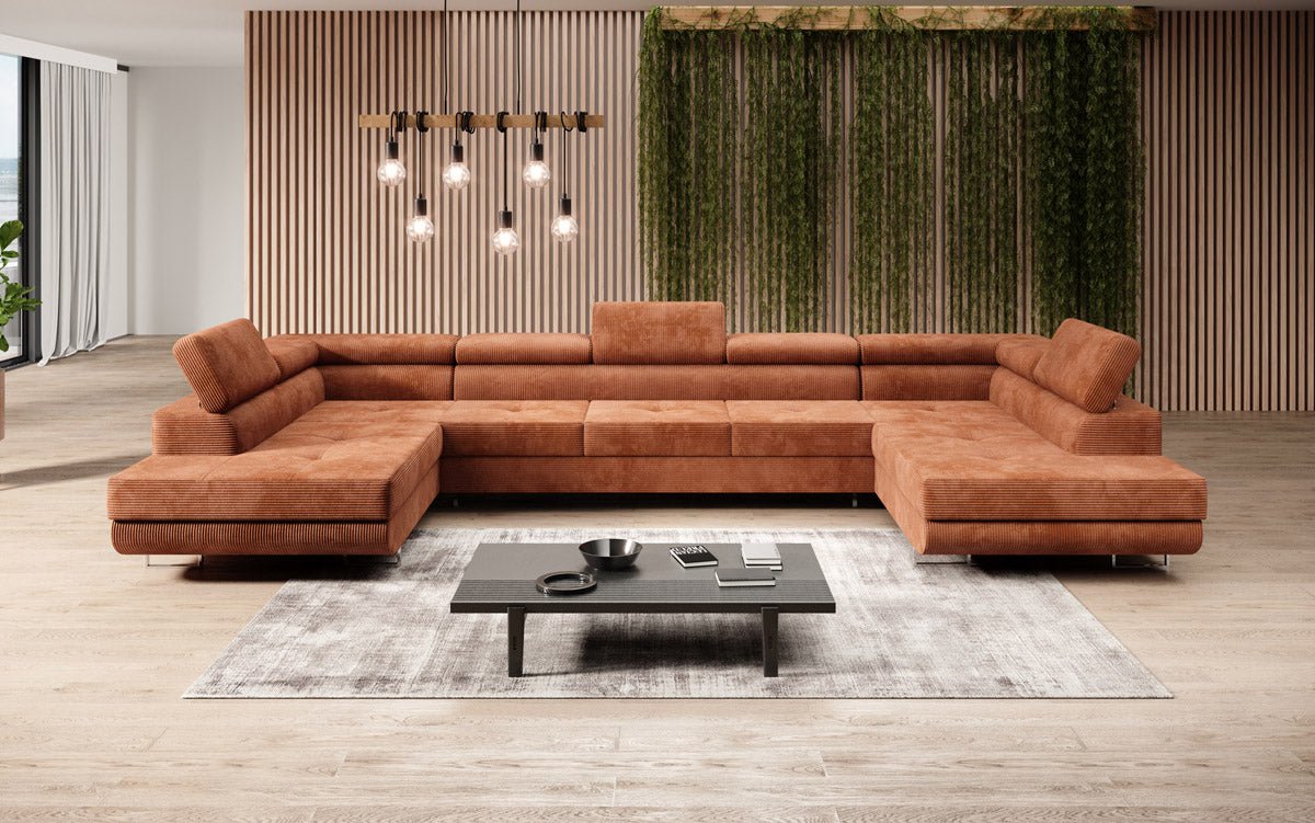 Sofa designerska Taormina z funkcją spania i składania, wykonana z sztruksu