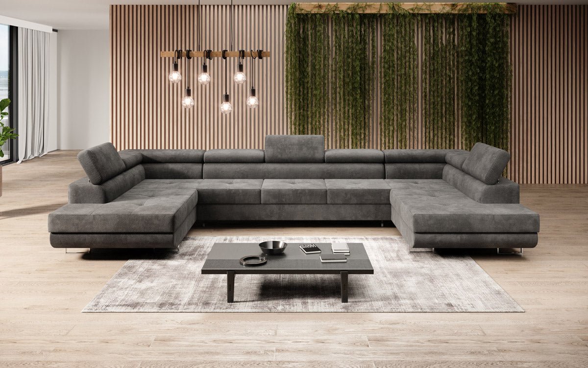Sofa designerska Taormina z funkcją spania i składania, wykonana z sztruksu