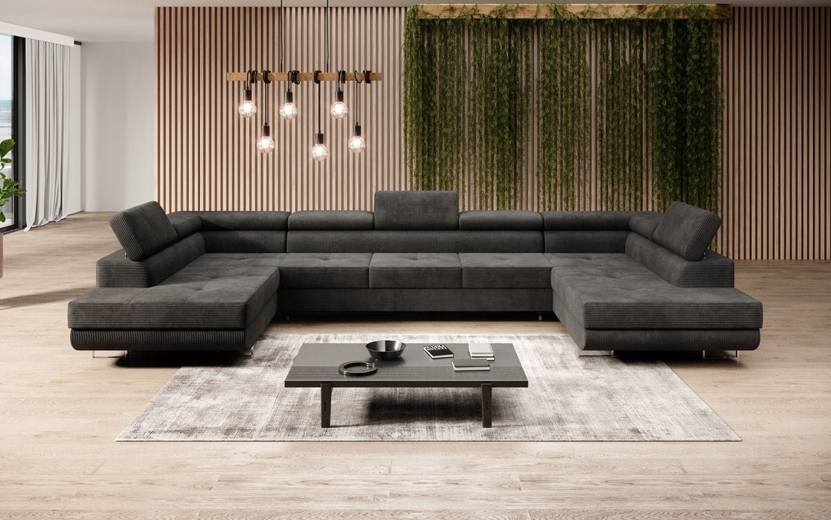 Sofa designerska Taormina z funkcją spania i składania, wykonana z sztruksu