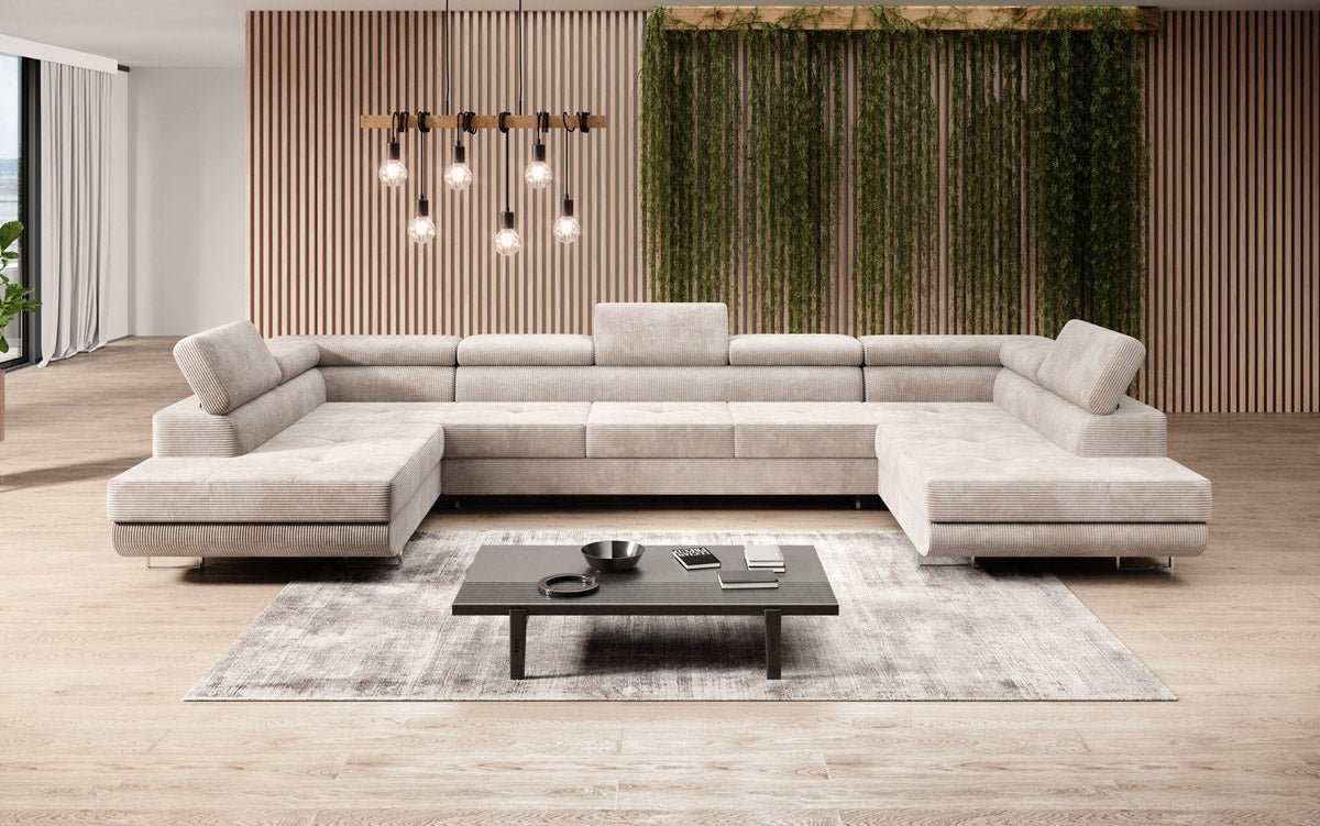 Sofa designerska Taormina z funkcją spania i składania, wykonana z sztruksu