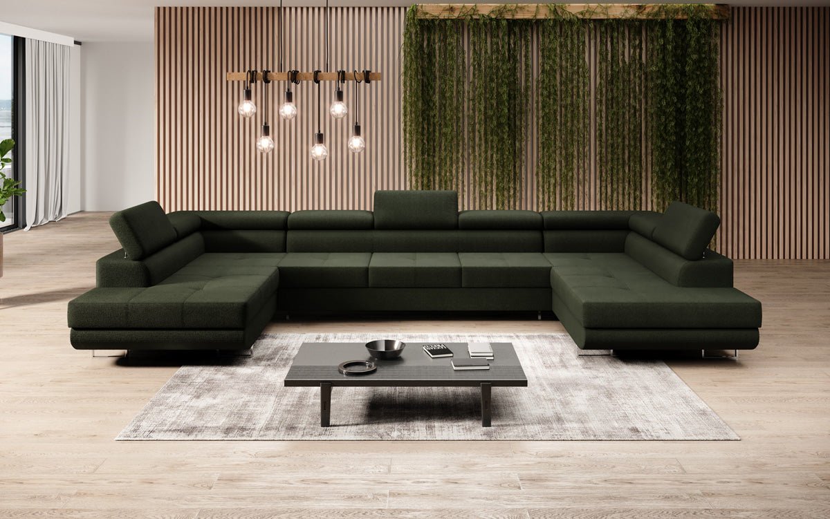 Projektowana sofa Taormina z funkcją spania i składania w bouclé