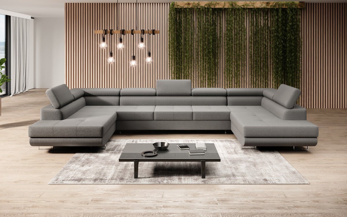 Projektowana sofa Taormina z funkcją spania i składania w bouclé