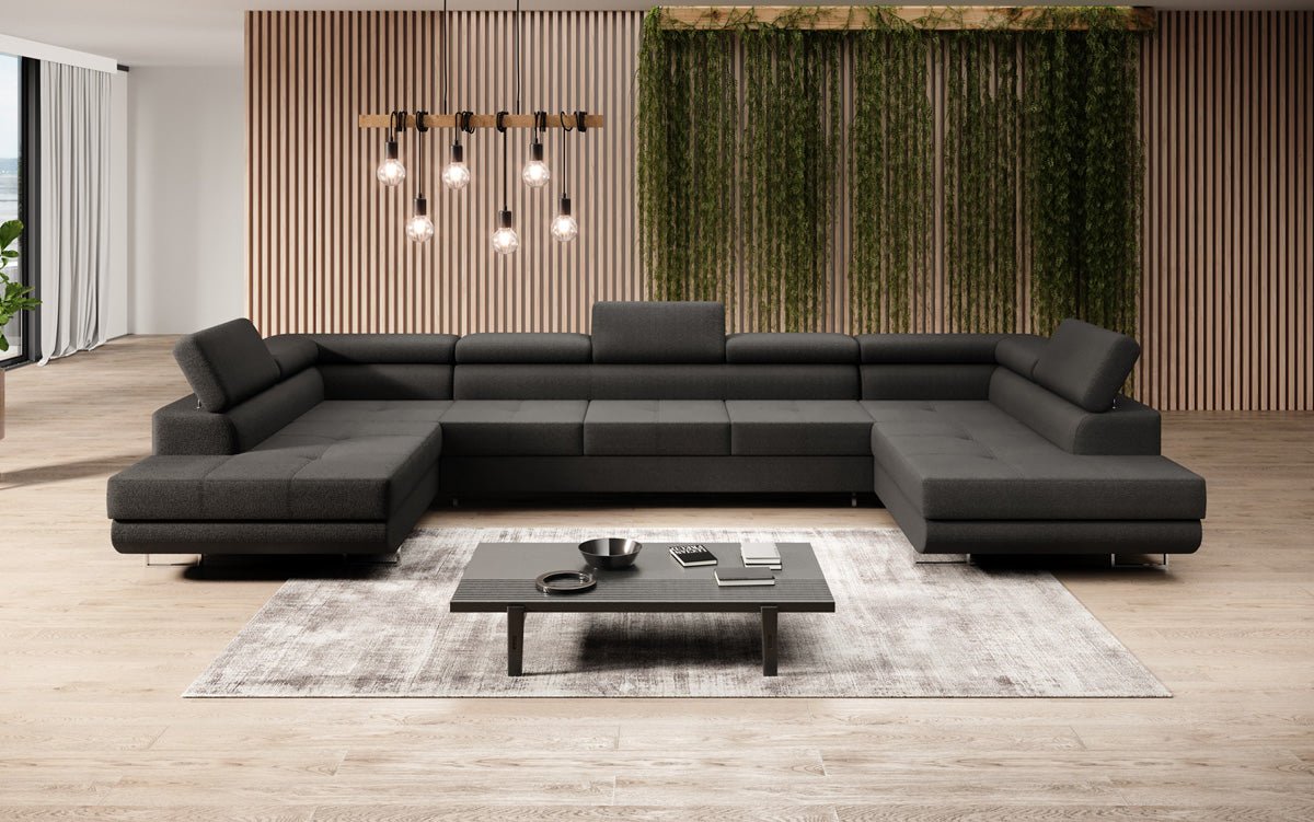 Projektowana sofa Taormina z funkcją spania i składania w bouclé