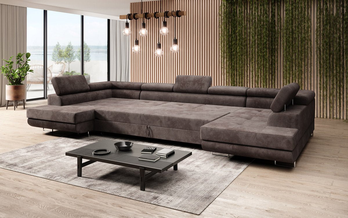 Sofa designerska Taormina z funkcją spania i składania, wykonana z sztruksu
