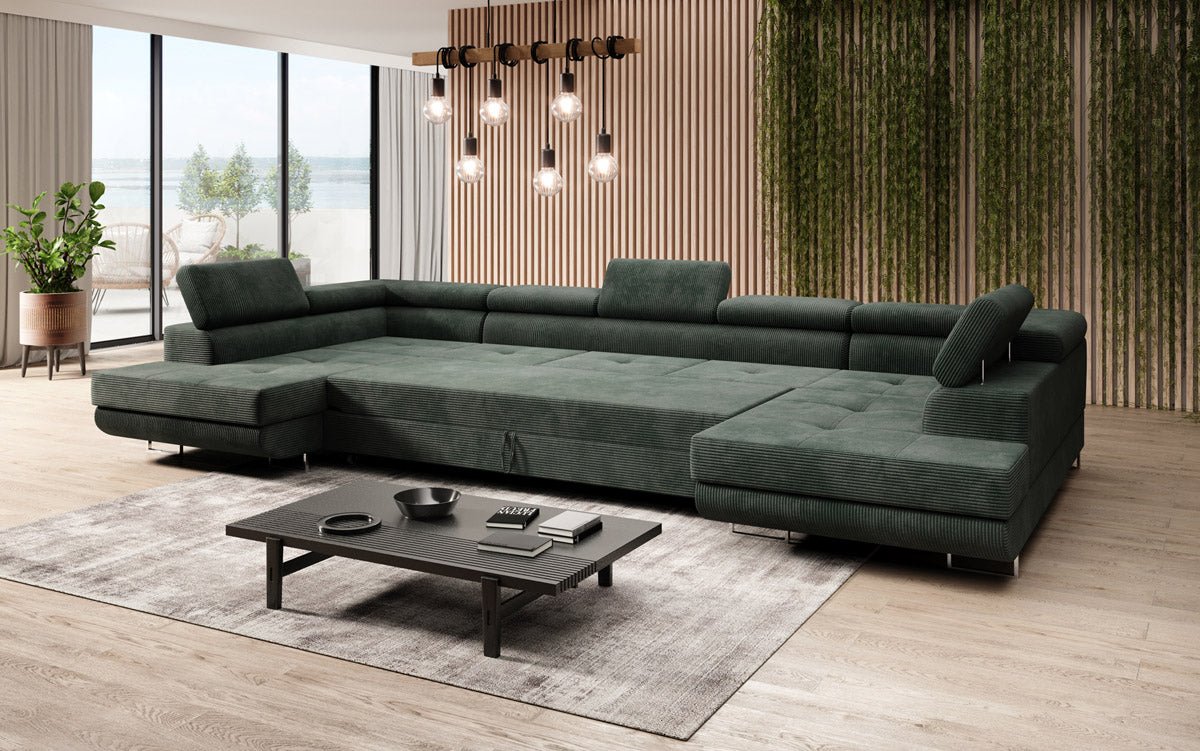 Sofa designerska Taormina z funkcją spania i składania, wykonana z sztruksu