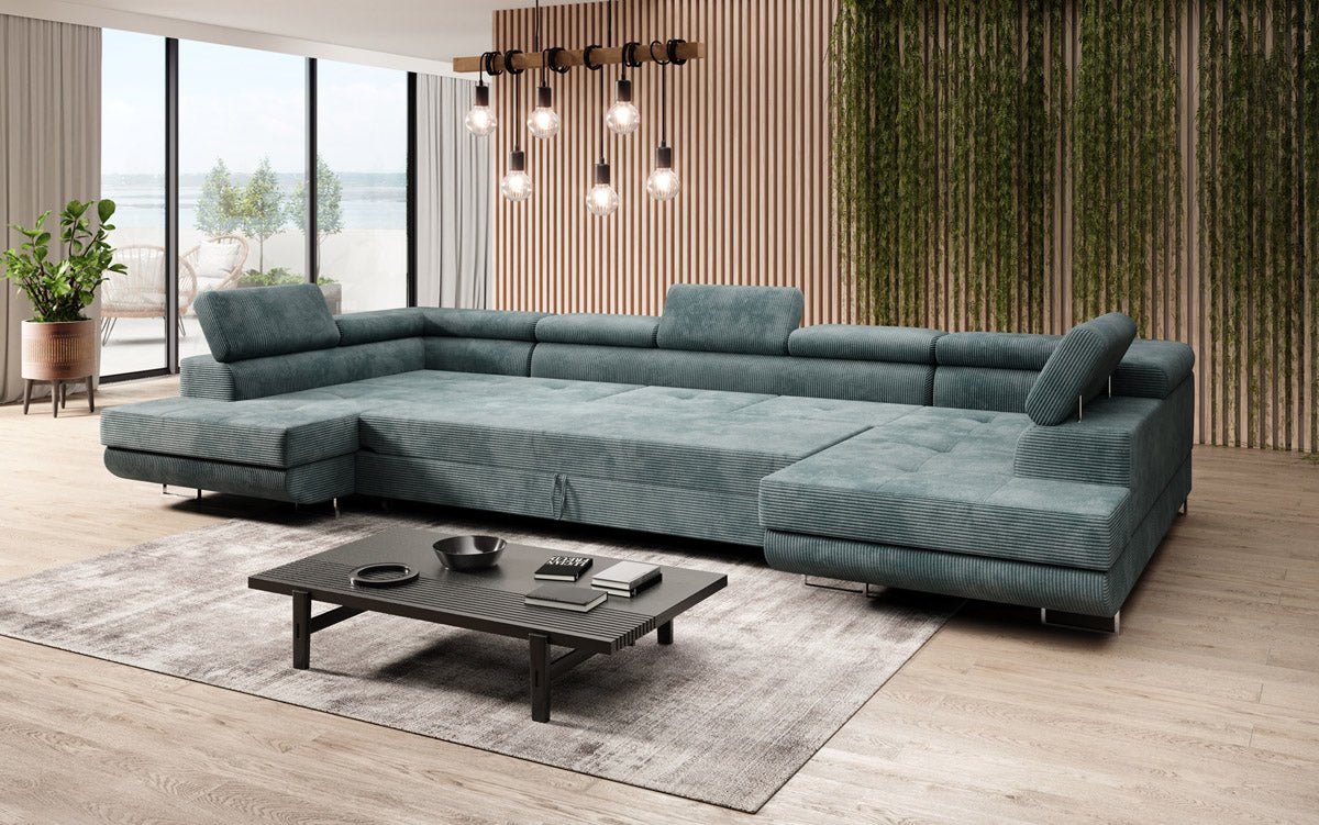 Sofa designerska Taormina z funkcją spania i składania, wykonana z sztruksu