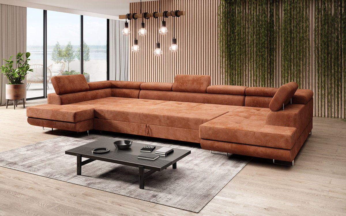 Sofa designerska Taormina z funkcją spania i składania, wykonana z sztruksu
