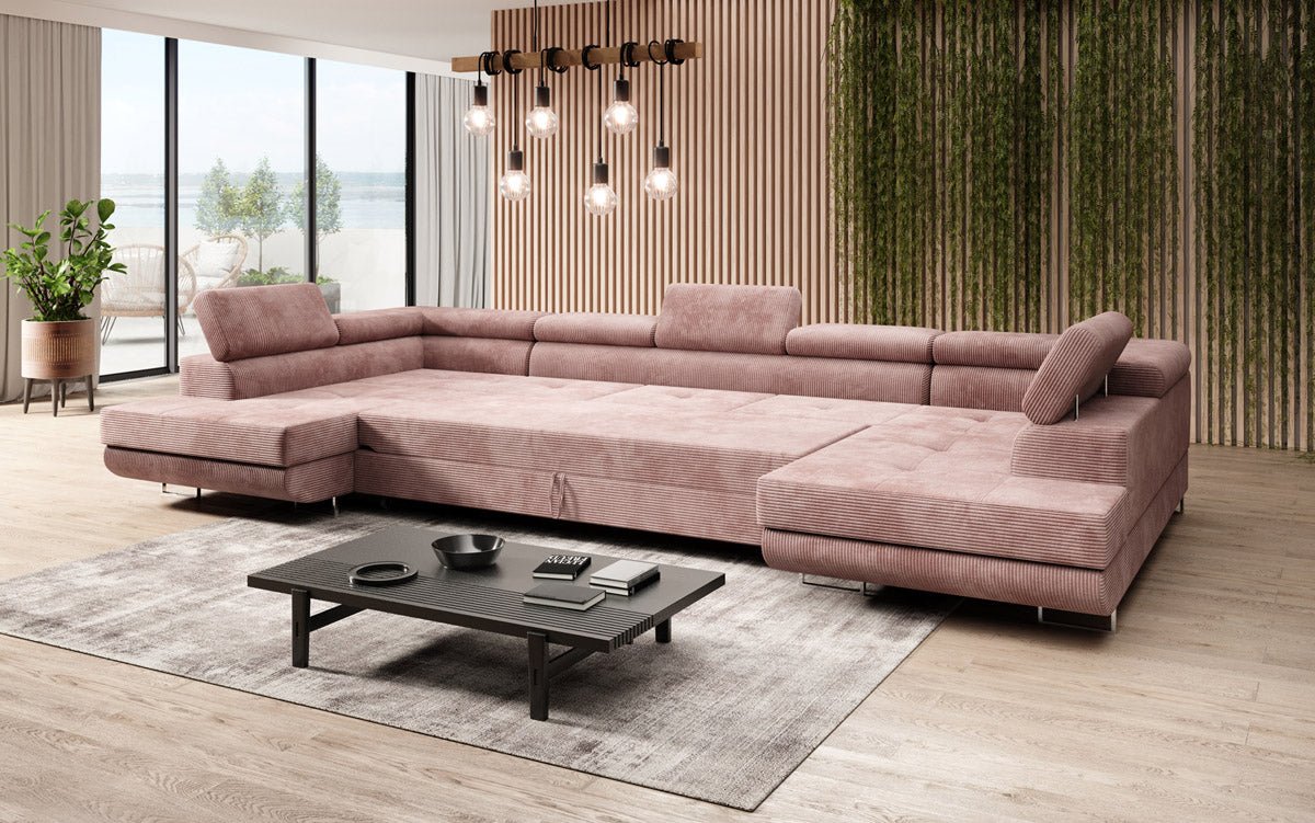 Sofa designerska Taormina z funkcją spania i składania, wykonana z sztruksu