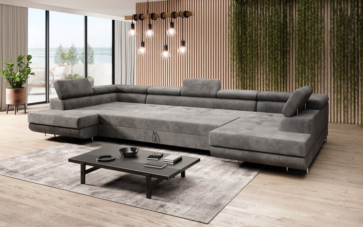 Sofa designerska Taormina z funkcją spania i składania, wykonana z sztruksu