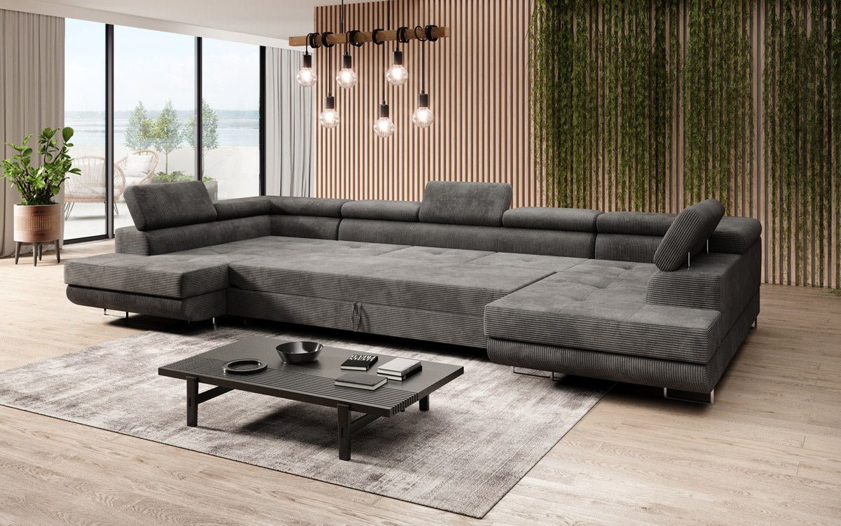 Sofa designerska Taormina z funkcją spania i składania, wykonana z sztruksu