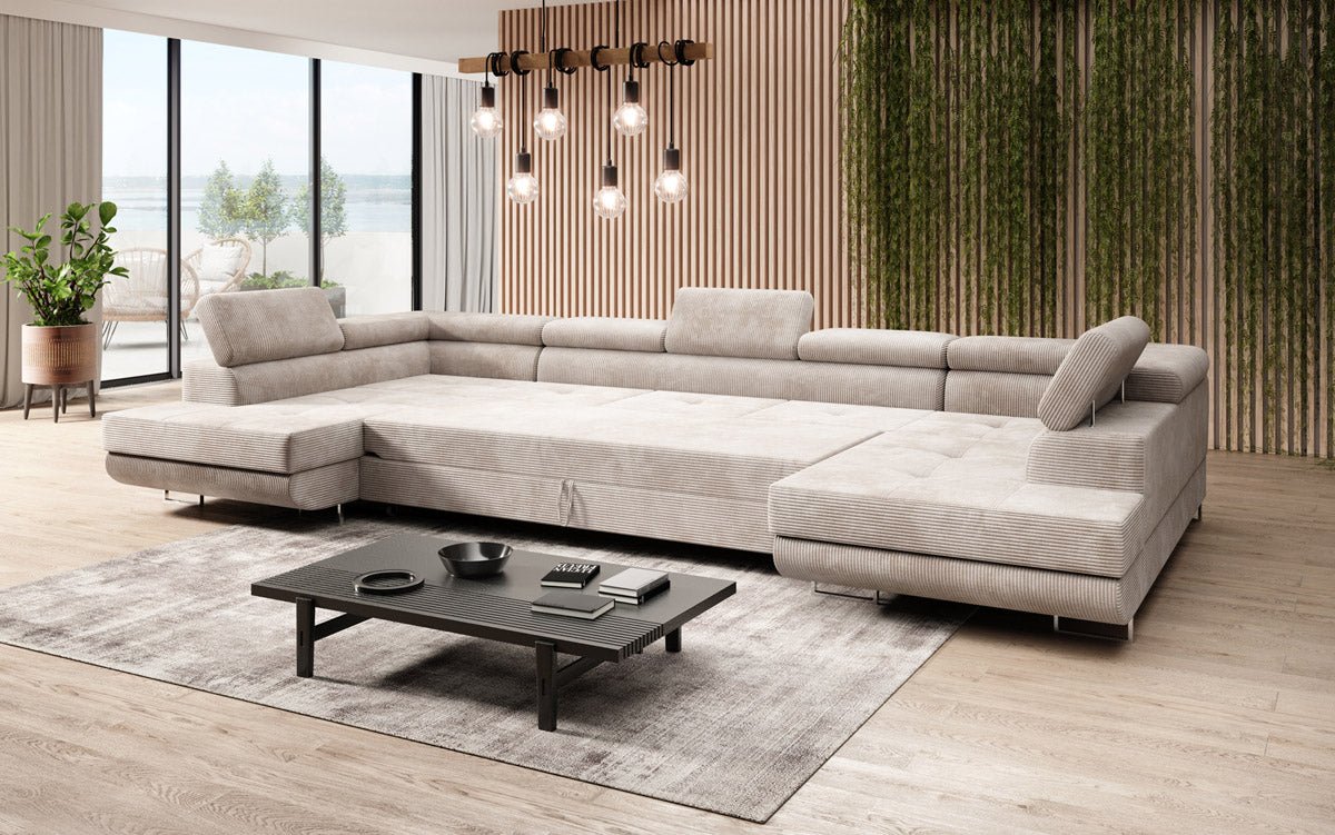 Sofa designerska Taormina z funkcją spania i składania, wykonana z sztruksu