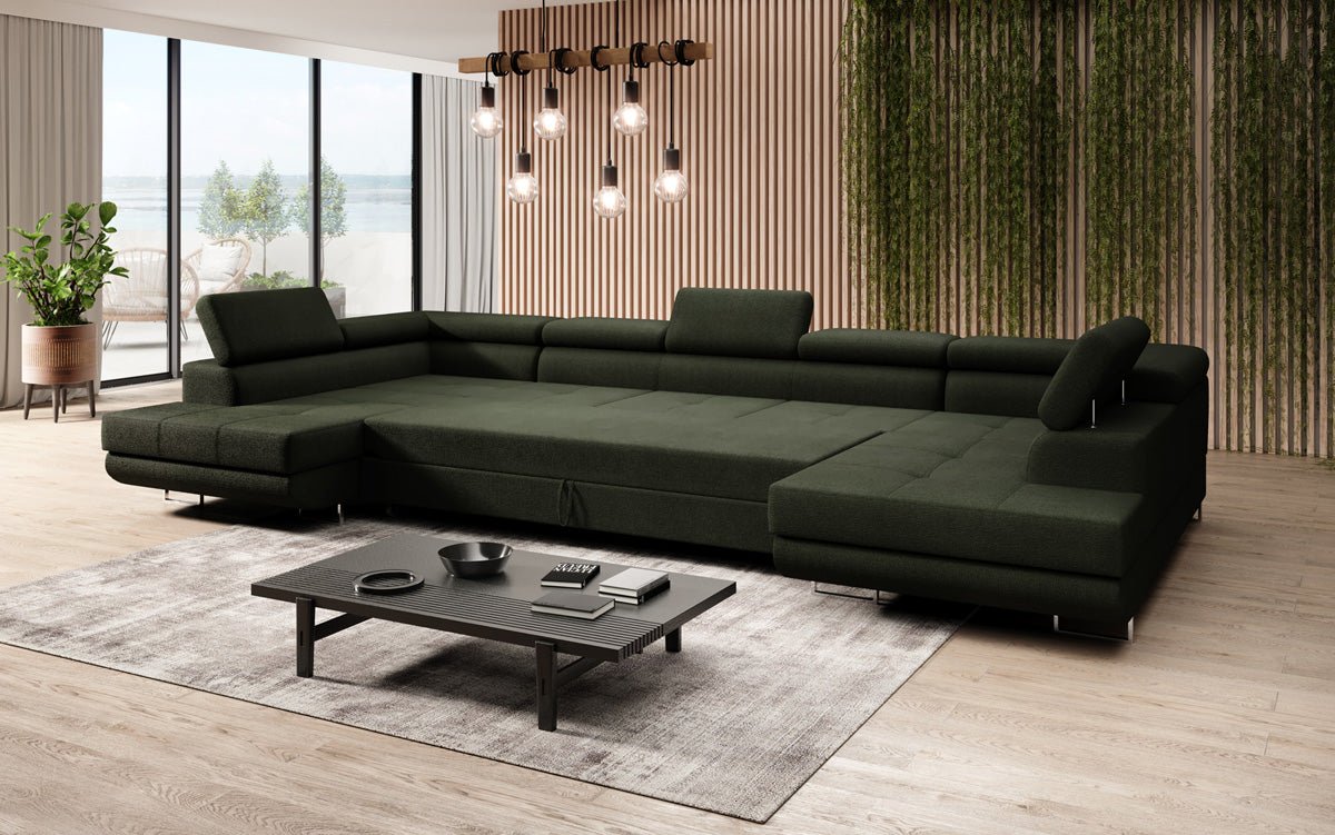 Projektowana sofa Taormina z funkcją spania i składania w bouclé