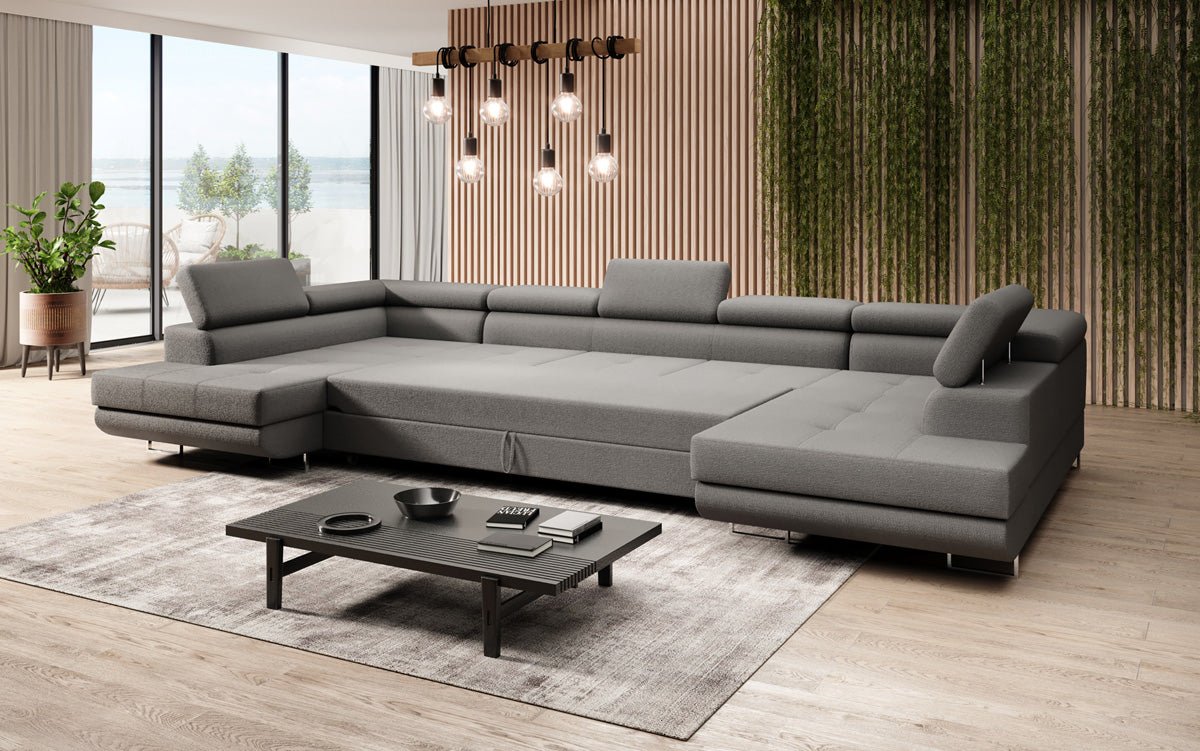 Projektowana sofa Taormina z funkcją spania i składania w bouclé