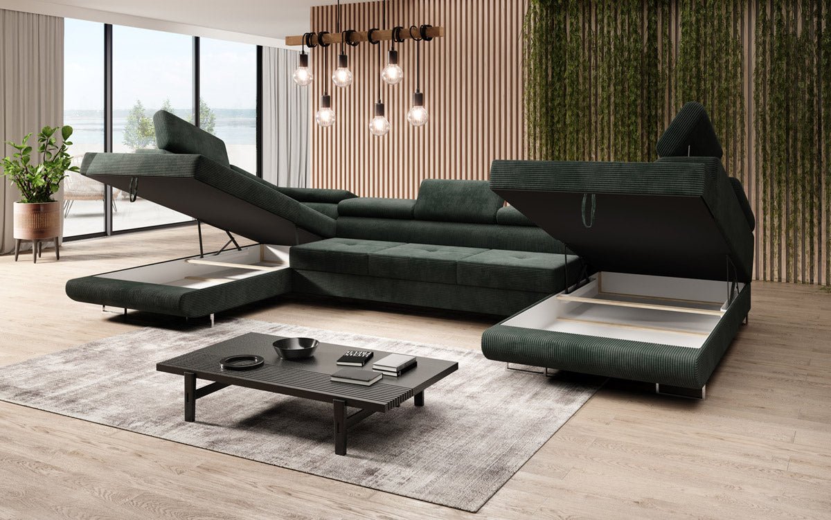 Sofa designerska Taormina z funkcją spania i składania, wykonana z sztruksu