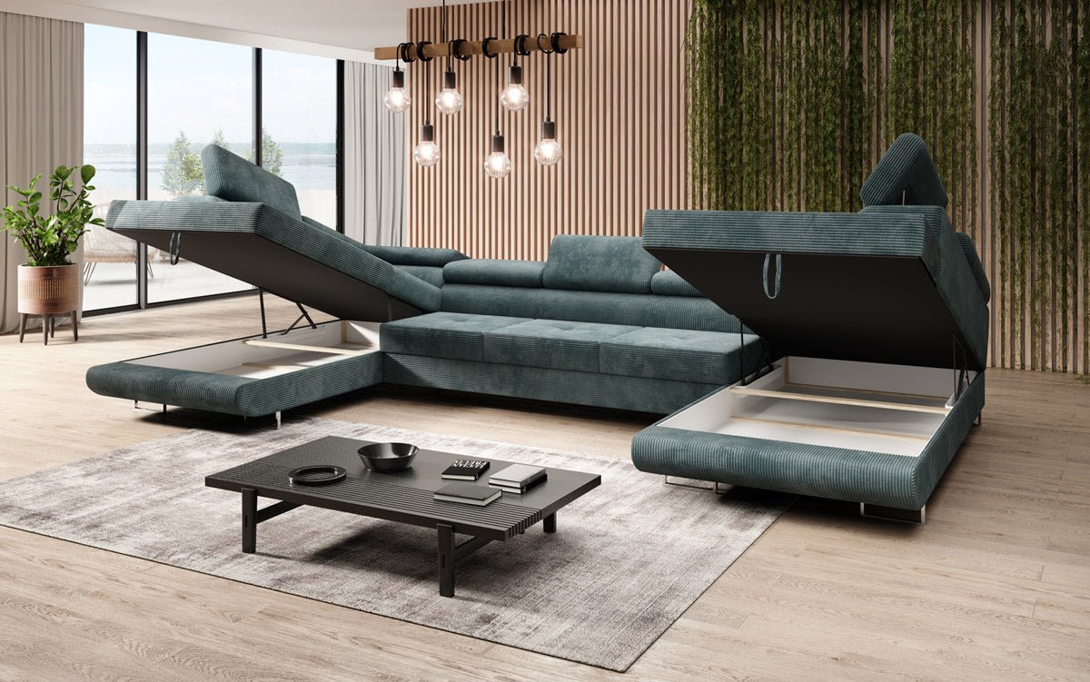 Sofa designerska Taormina z funkcją spania i składania, wykonana z sztruksu