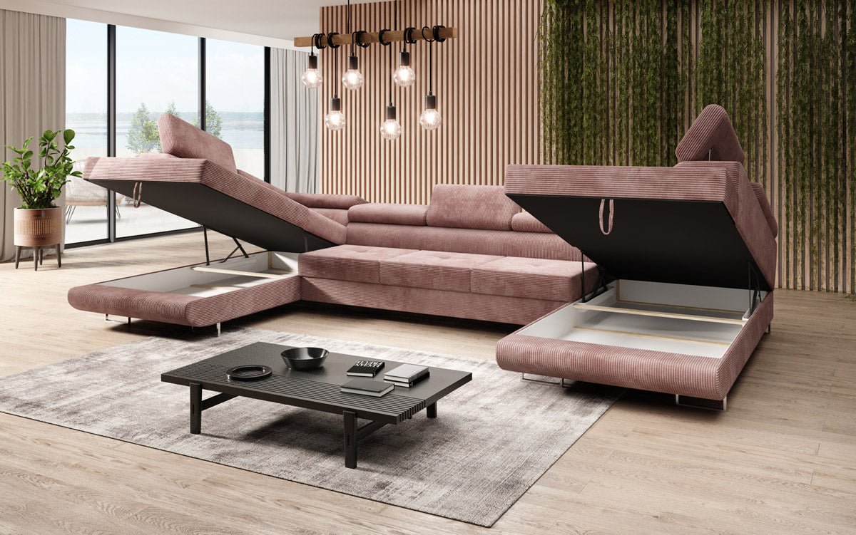 Sofa designerska Taormina z funkcją spania i składania, wykonana z sztruksu