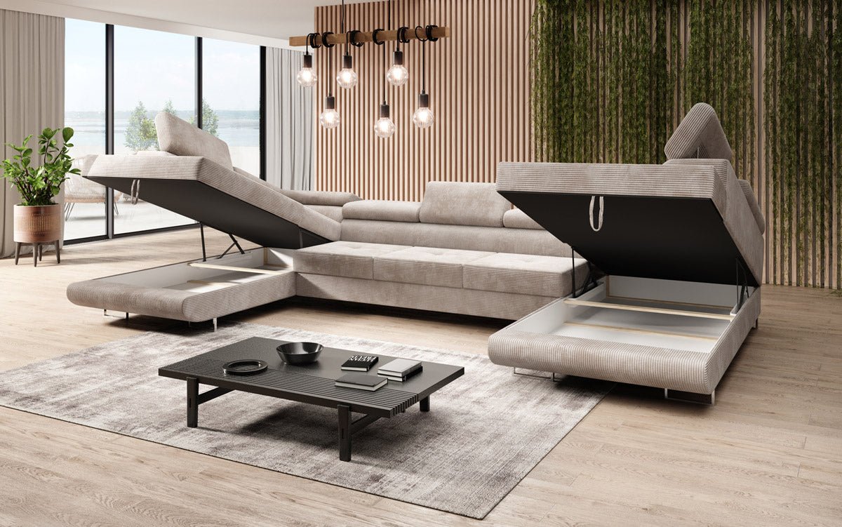 Sofa designerska Taormina z funkcją spania i składania, wykonana z sztruksu