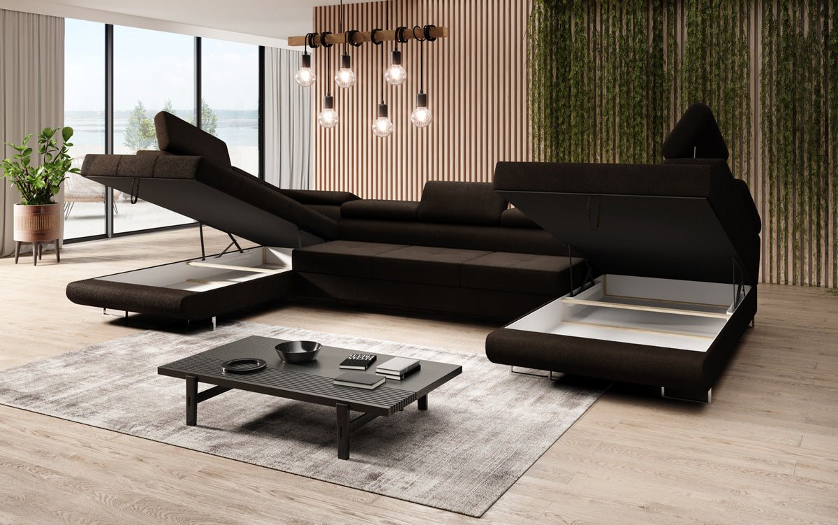 Projektowana sofa Taormina z funkcją spania i składania w bouclé