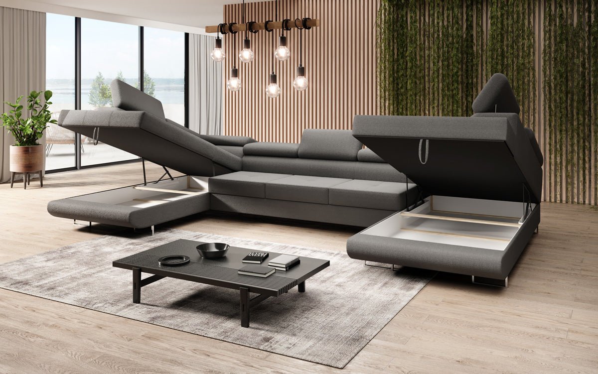 Projektowana sofa Taormina z funkcją spania i składania w bouclé