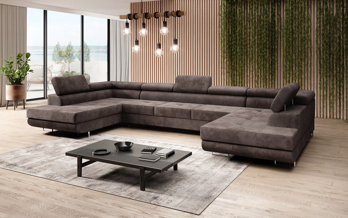 Sofa designerska Taormina z funkcją spania i składania, wykonana z sztruksu