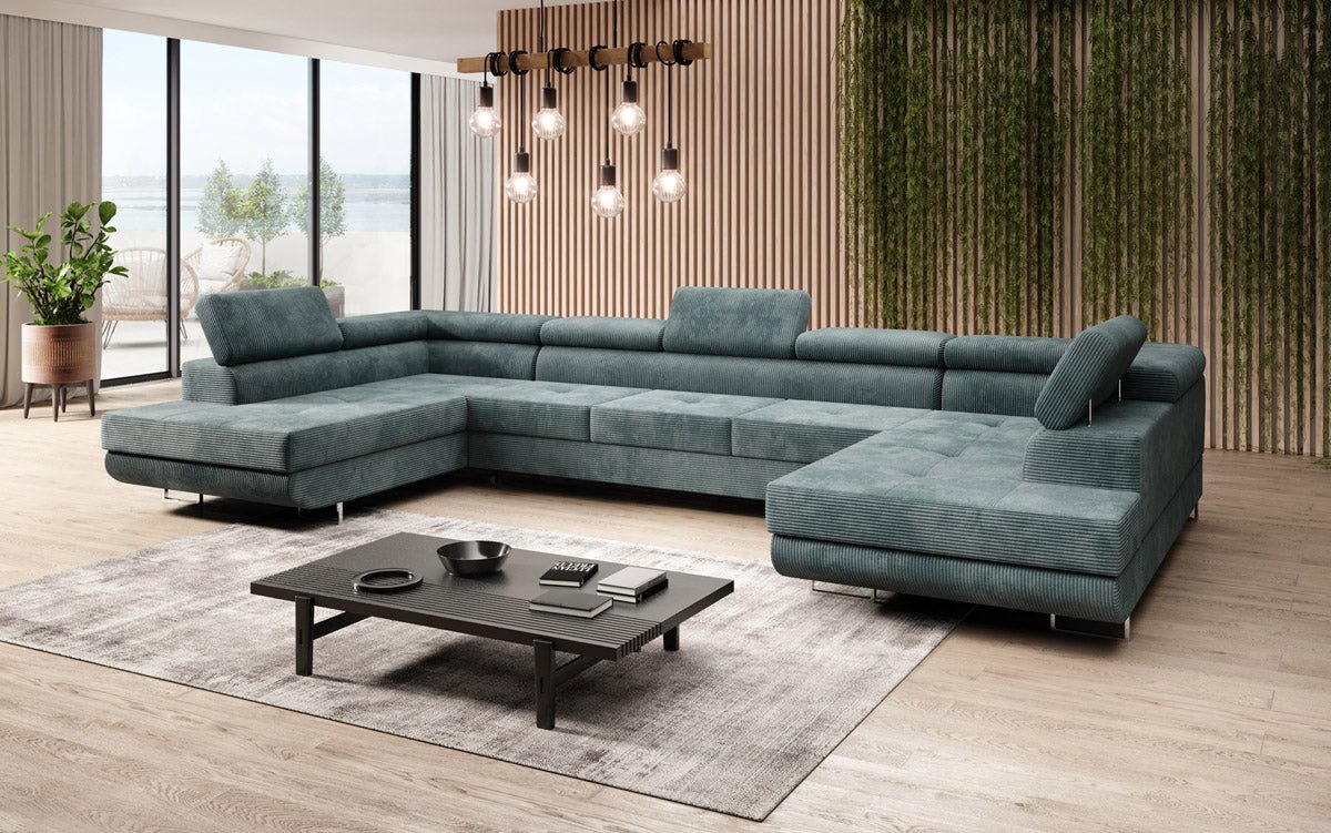 Sofa designerska Taormina z funkcją spania i składania, wykonana z sztruksu