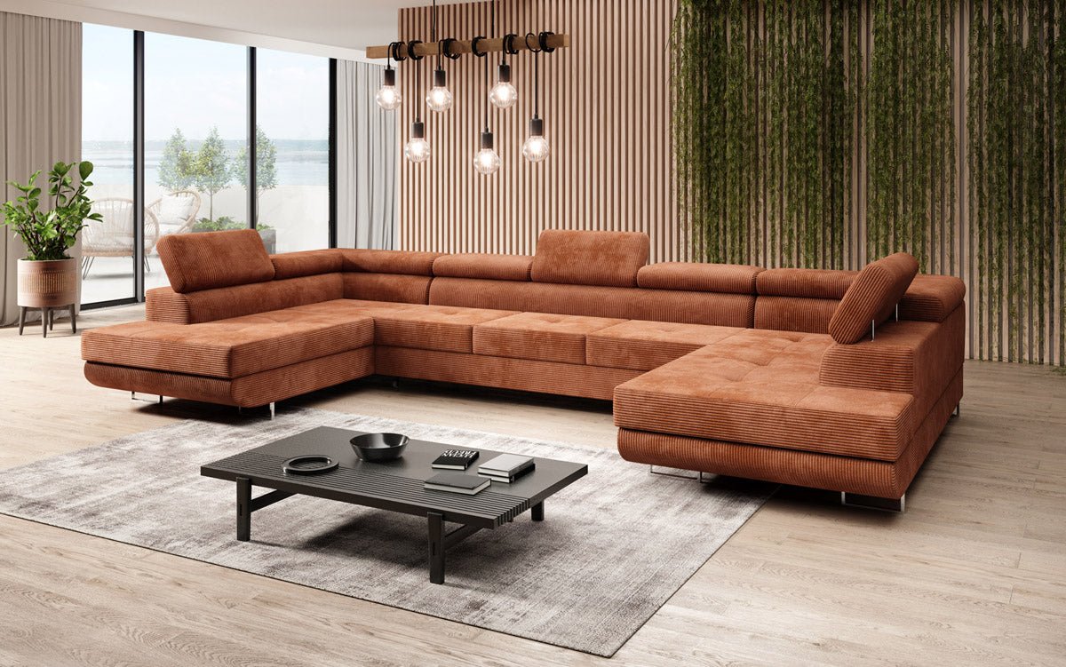 Sofa designerska Taormina z funkcją spania i składania, wykonana z sztruksu