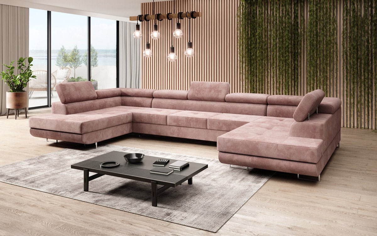 Sofa designerska Taormina z funkcją spania i składania, wykonana z sztruksu