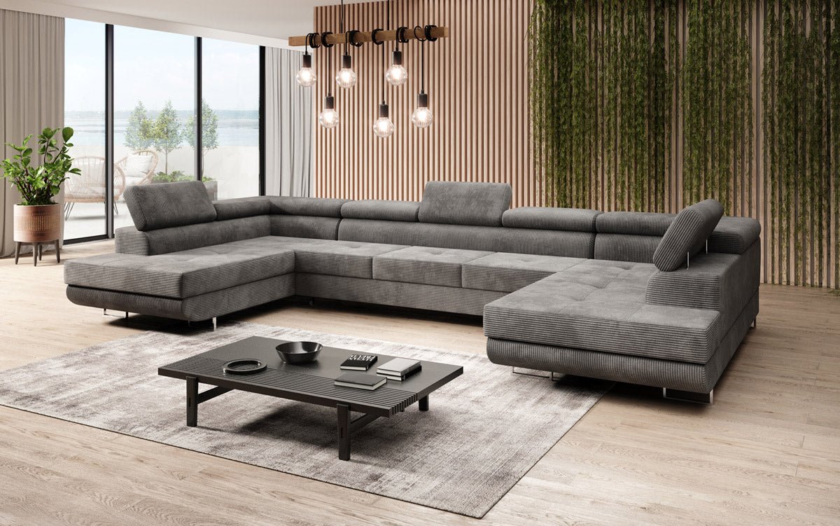Sofa designerska Taormina z funkcją spania i składania, wykonana z sztruksu