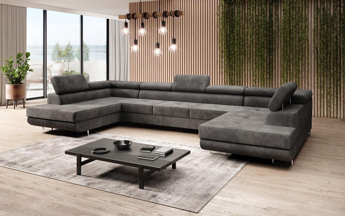 Sofa designerska Taormina z funkcją spania i składania, wykonana z sztruksu
