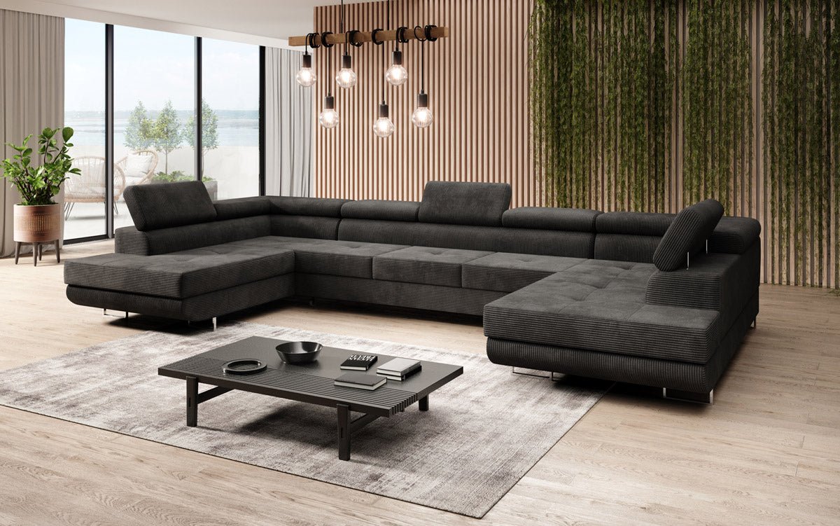 Sofa designerska Taormina z funkcją spania i składania, wykonana z sztruksu