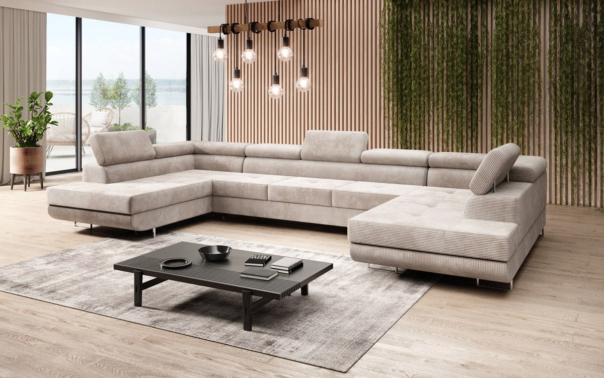 Sofa designerska Taormina z funkcją spania i składania, wykonana z sztruksu