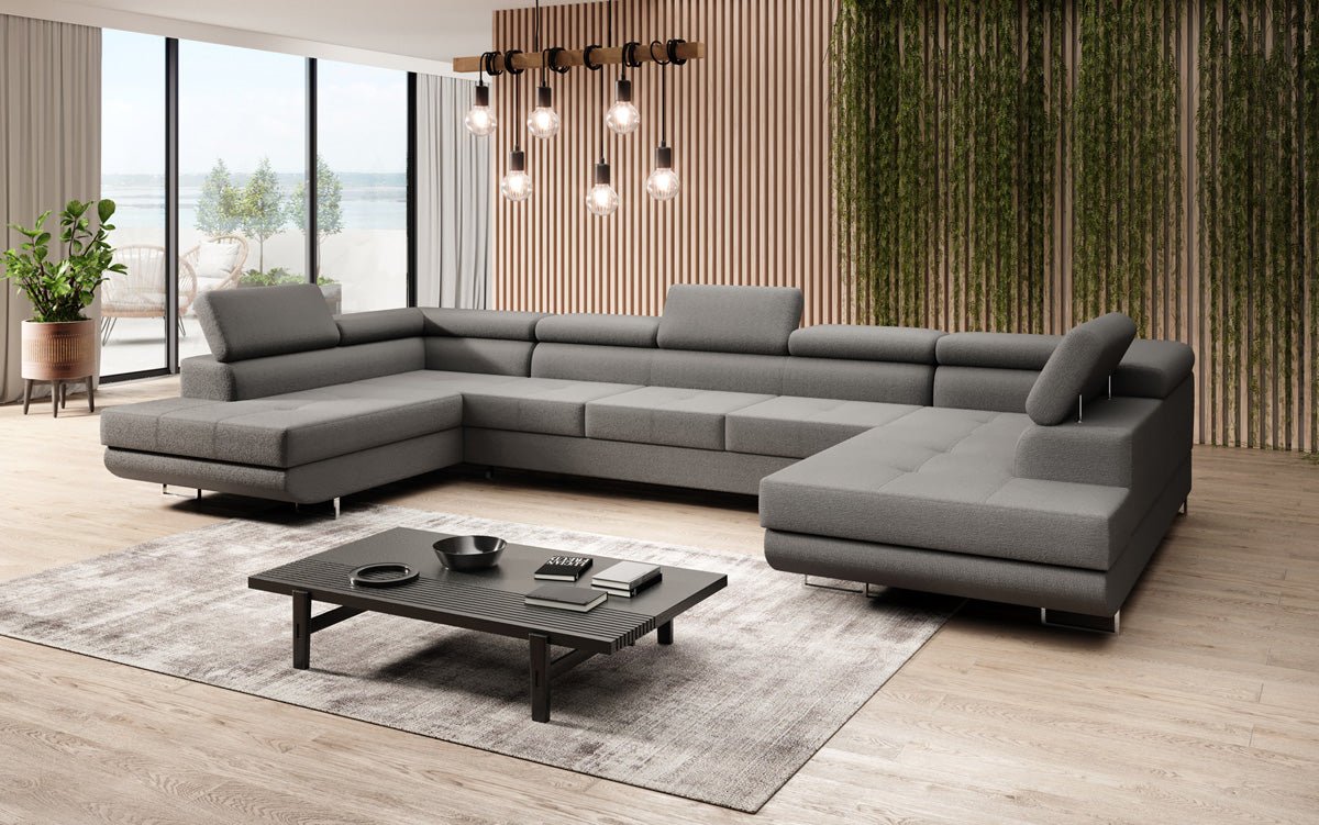 Projektowana sofa Taormina z funkcją spania i składania w bouclé