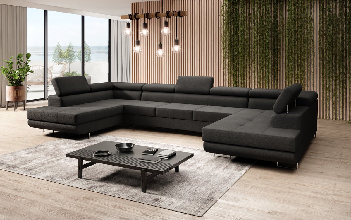 Projektowana sofa Taormina z funkcją spania i składania w bouclé