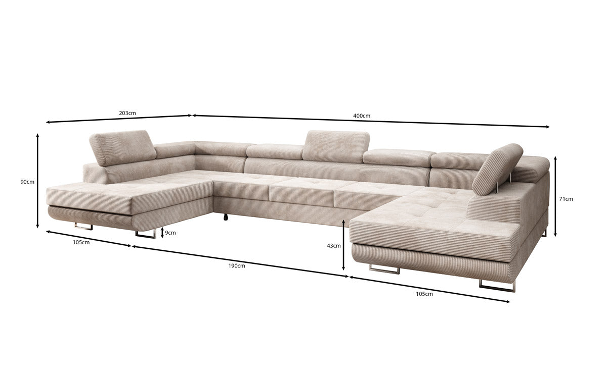 Sofa designerska Taormina z funkcją spania i składania, wykonana z sztruksu