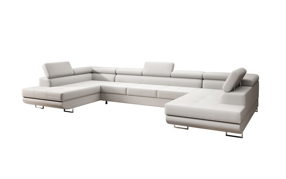 Projektowana sofa Taormina z funkcją spania i składania w bouclé