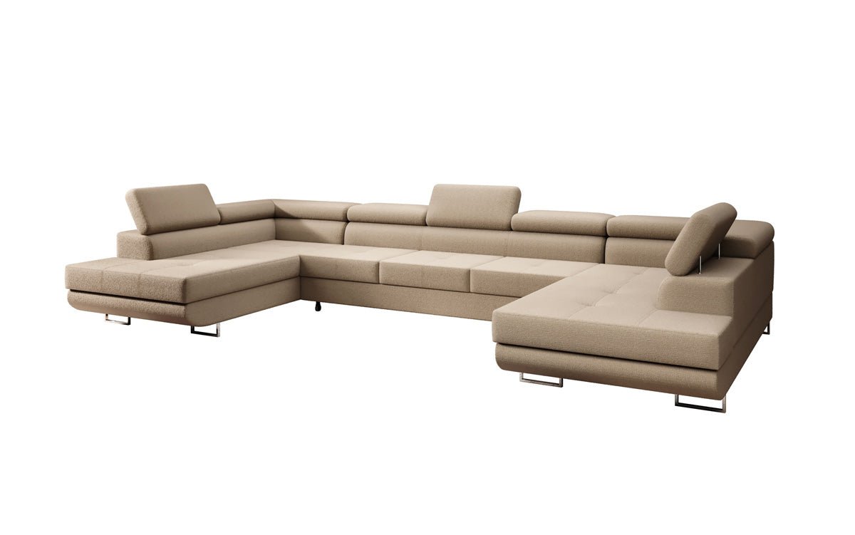 Projektowana sofa Taormina z funkcją spania i składania w bouclé