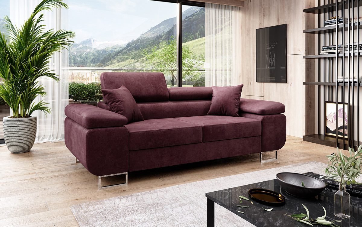 Projektowana dwuosobowa sofa Siera z funkcją spania, obita aksamitem