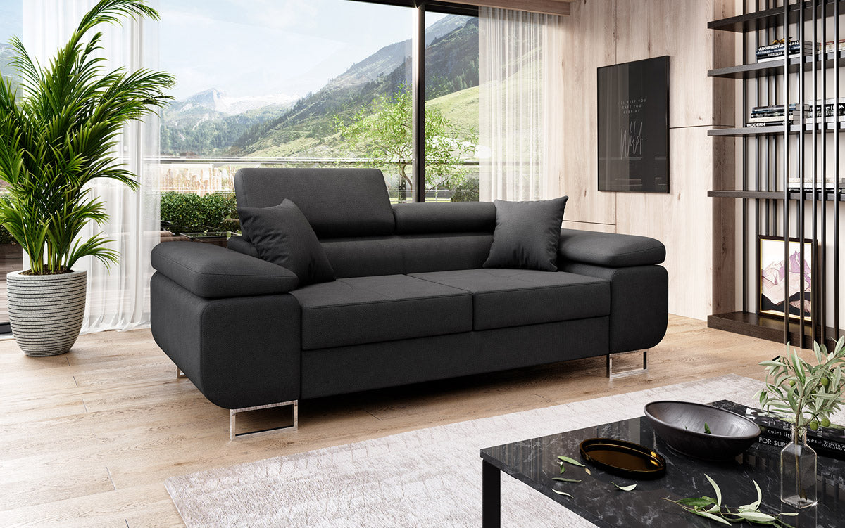 Projektowana 2-osobowa sofa Triora z funkcją spania, tapicerowana tkaniną