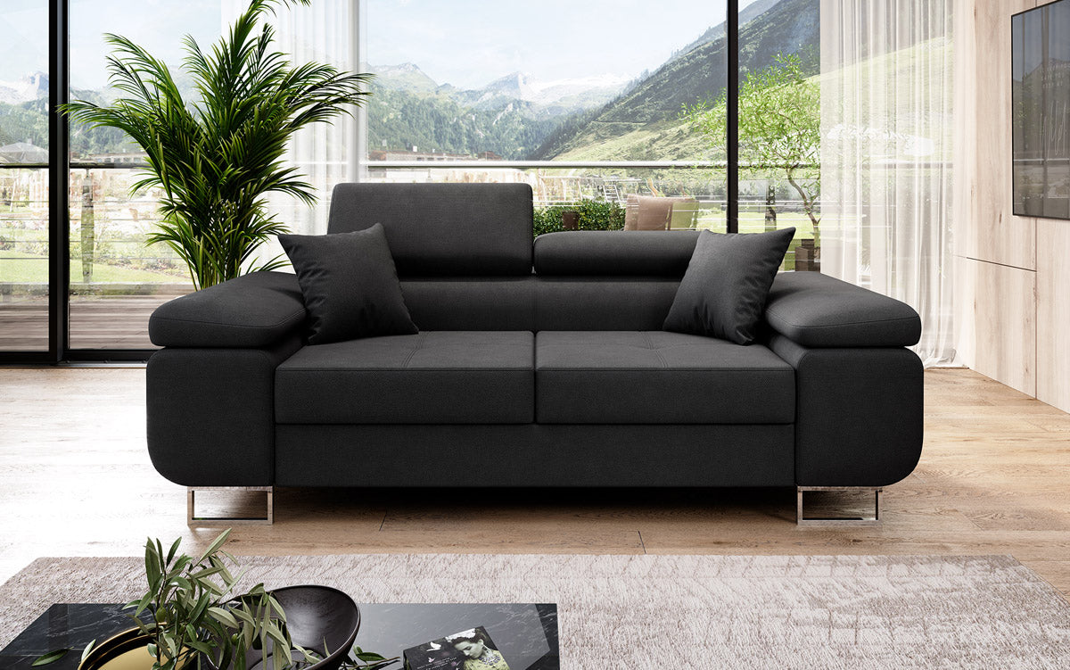 Projektowana 2-osobowa sofa Triora z funkcją spania, tapicerowana tkaniną