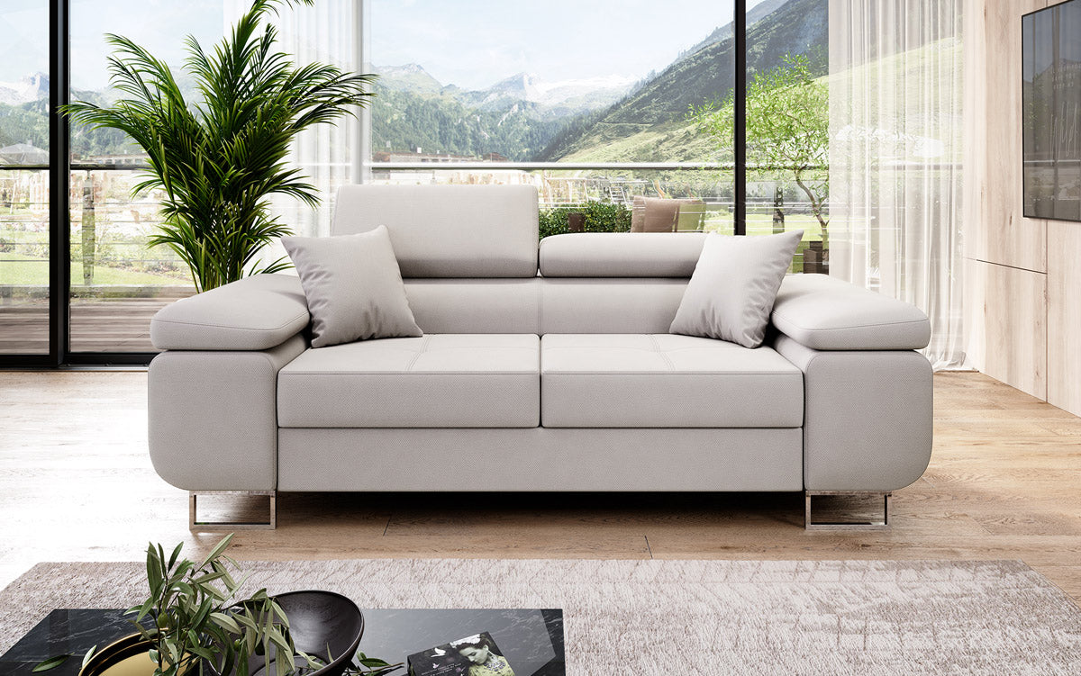 Projektowana 2-osobowa sofa Triora z funkcją spania, tapicerowana tkaniną