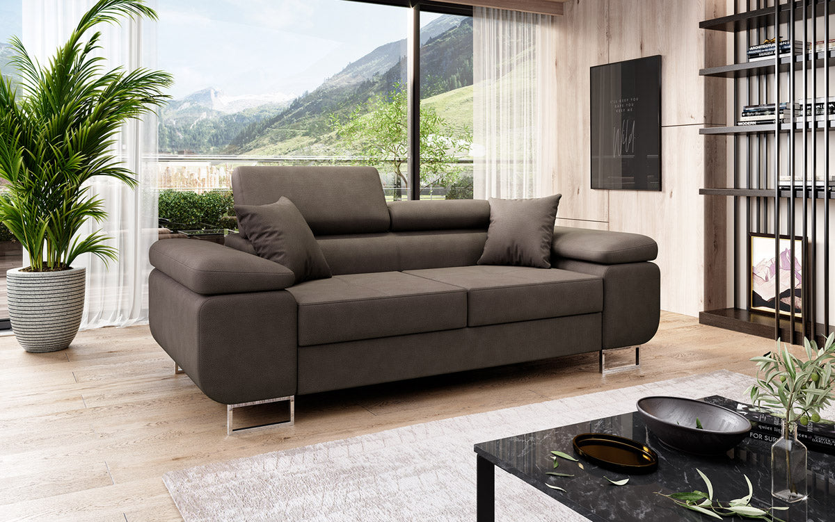 Projektowana 2-osobowa sofa Triora z funkcją spania, tapicerowana tkaniną