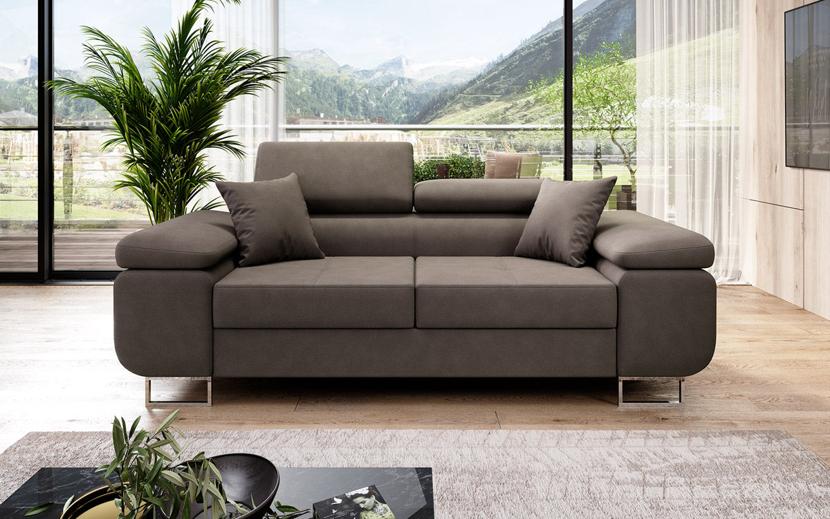 Projektowana 2-osobowa sofa Triora z funkcją spania, tapicerowana tkaniną