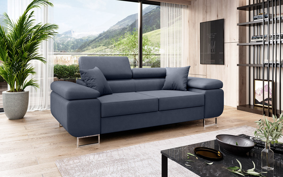 Projektowana 2-osobowa sofa Triora z funkcją spania, tapicerowana tkaniną