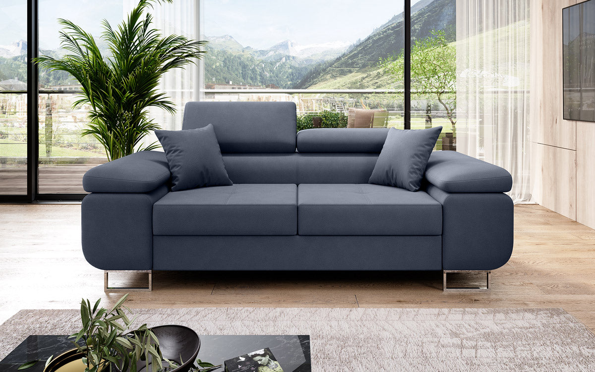 Projektowana 2-osobowa sofa Triora z funkcją spania, tapicerowana tkaniną