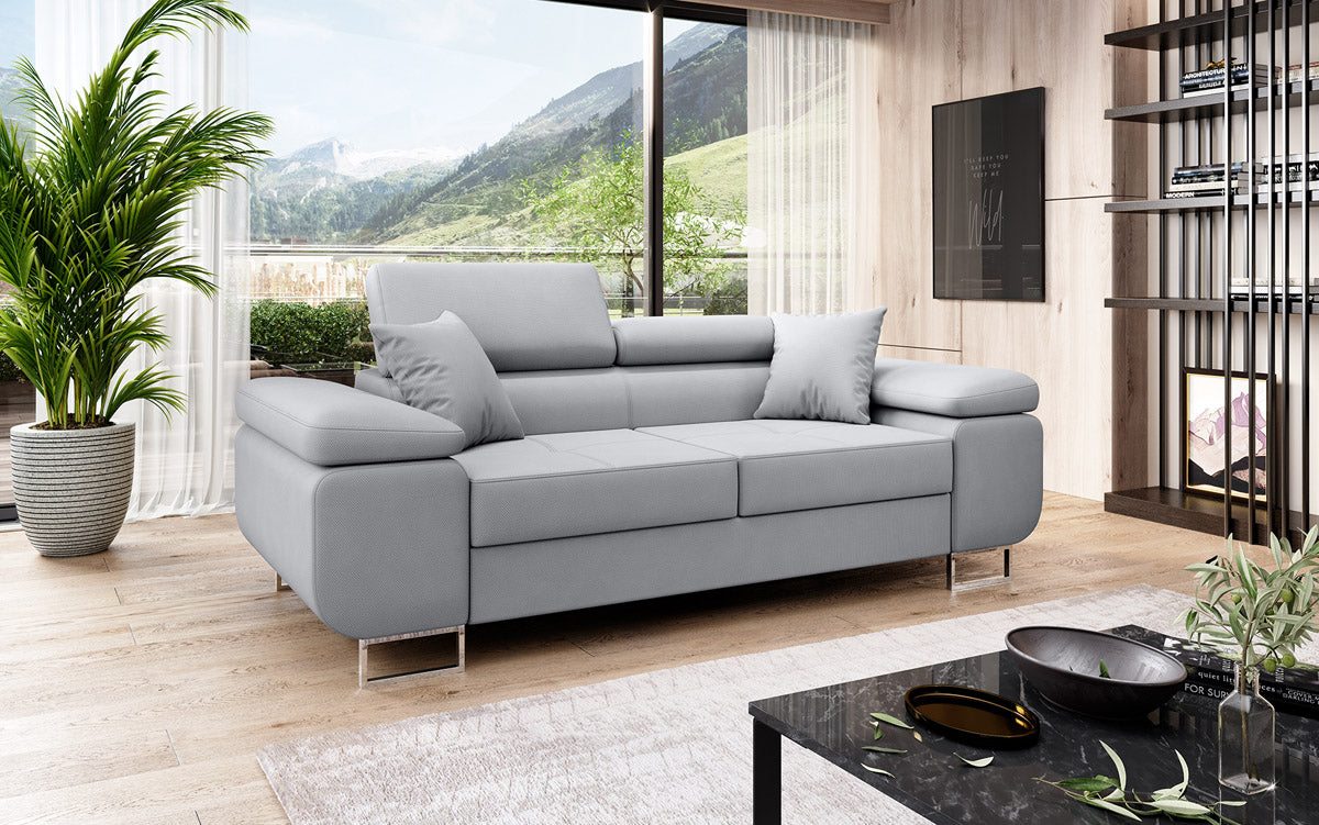 Projektowana 2-osobowa sofa Triora z funkcją spania, tapicerowana tkaniną