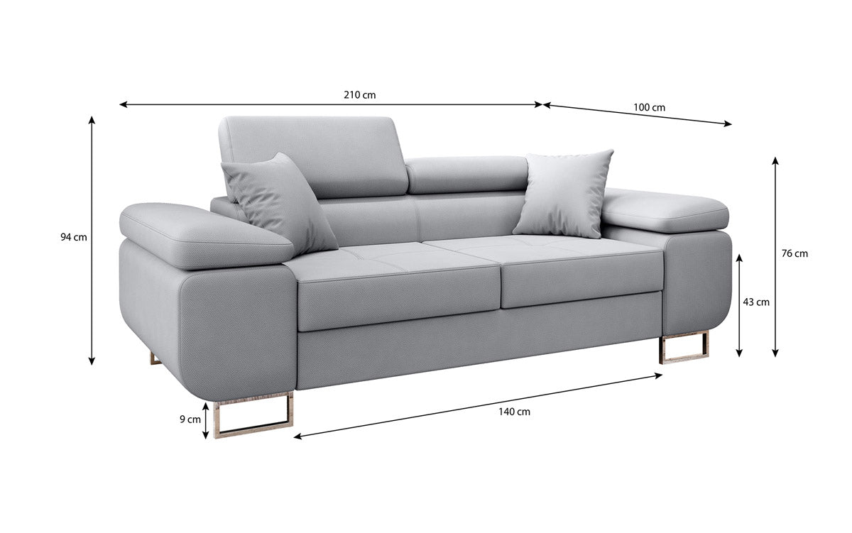 Projektowana 2-osobowa sofa Triora z funkcją spania, tapicerowana tkaniną