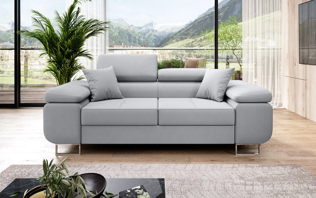 Projektowana 2-osobowa sofa Triora z funkcją spania, tapicerowana tkaniną